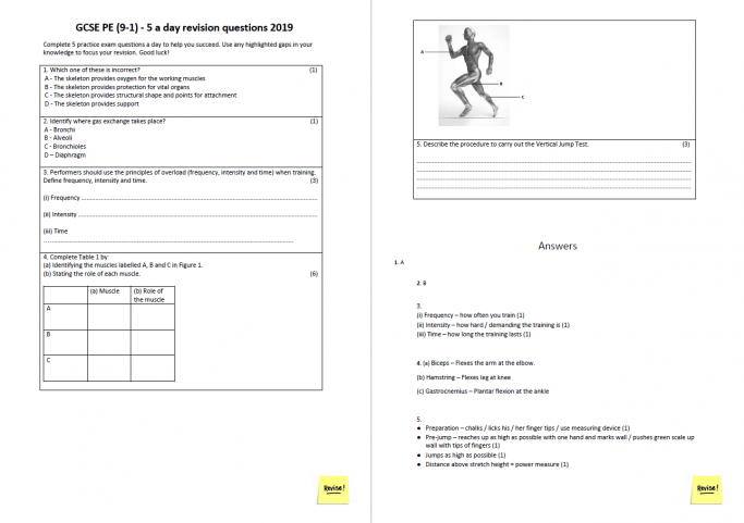 5 A Day Practice Exam Questions For Gcse Pe 9 1 Edexcel Teachwire Teaching Resource