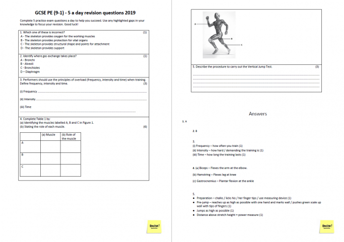 5 A Day Practice Exam Questions For Gcse Pe 9 1 Aqa Teachwire Teaching Resource