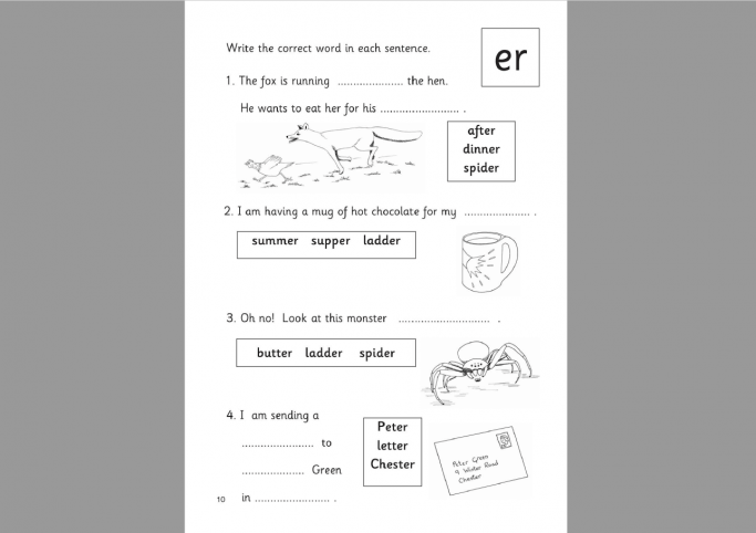 ‘er’ Sentences Worksheet – Handwriting and Comprehension Activities for