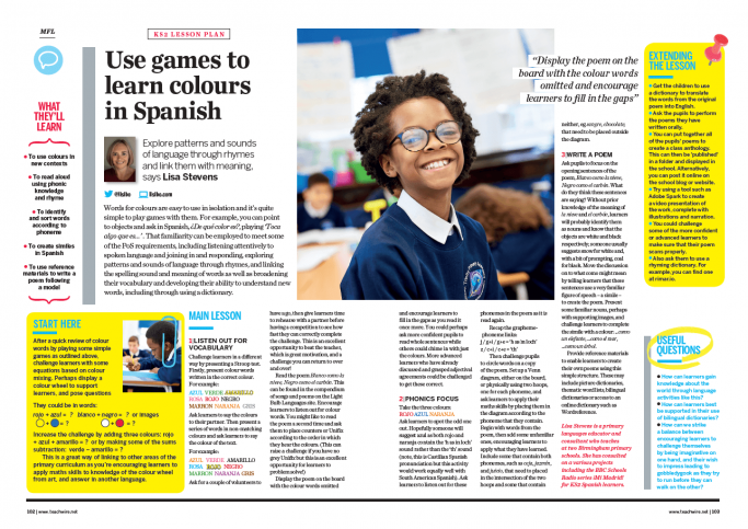 KS2 MFL lesson plan – Use games to learn colours in Spanish