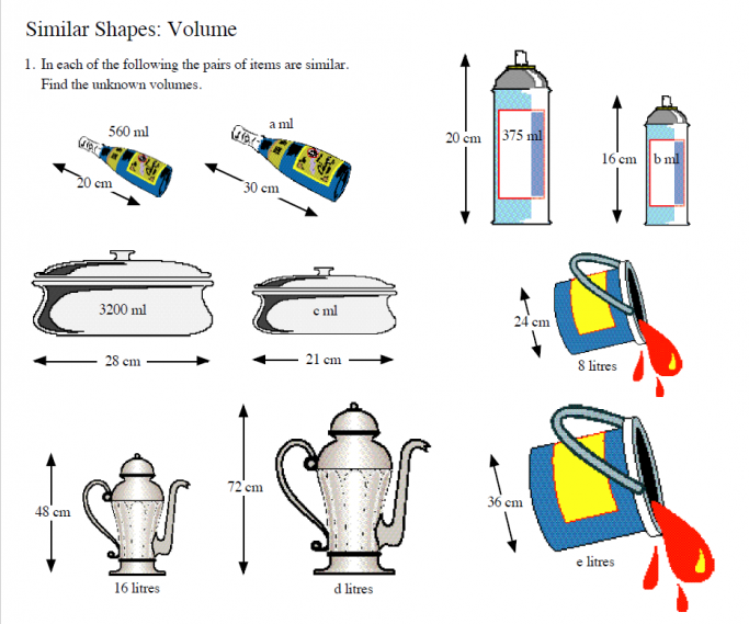 Similar Shapes Volume Worksheet Using Scale Factors for KS3 Maths