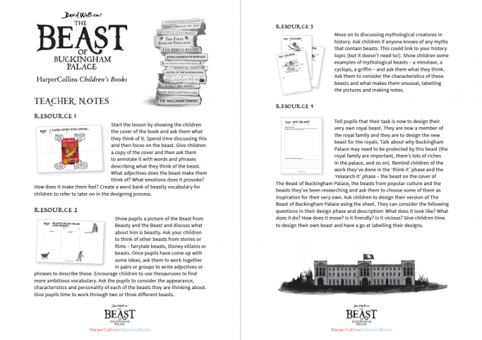 David Walliams’ The Beast of Buckingham Palace lesson plan notes and activities for KS2