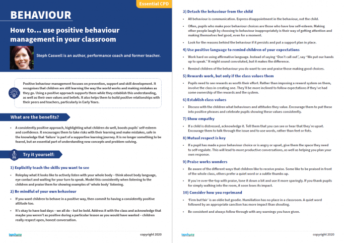 Positive behaviour management – How to use it in your classroom CPD guide