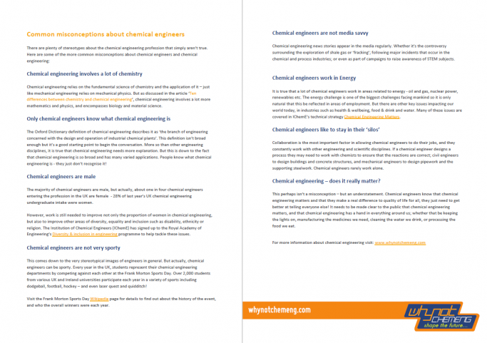 Factsheet – Common Misconceptions about Chemical Engineering