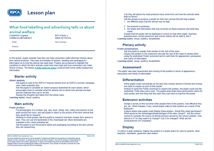 Rspca Farm Animals Ks12 Lesson Plan What Labelling
