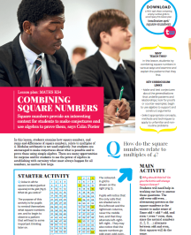 Square numbers KS4 maths lesson plan and task sheet