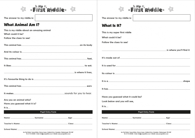 Young Writers My First Riddle Poetry Competition Activity Pack for ...