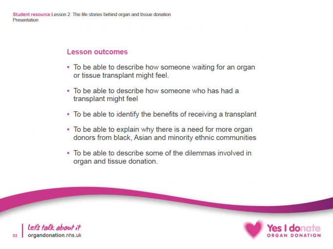 Lesson Plan 2 – Life Stories Behind Organ and Tissue Donation for KS3/4