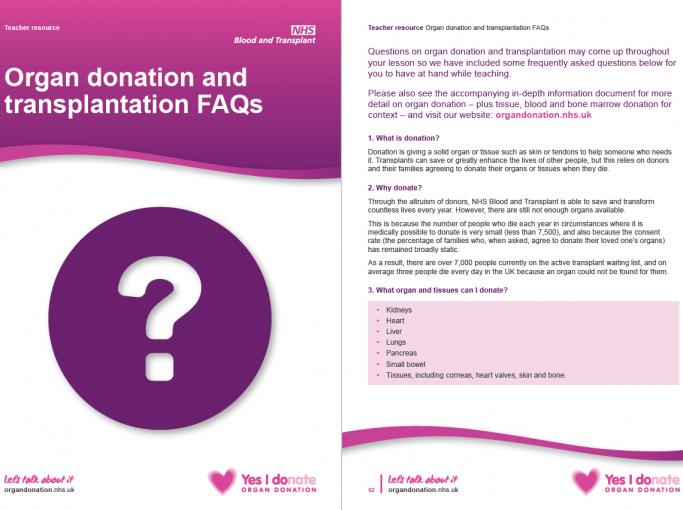 Organ and Tissue Donation Lesson Plans for KS3/4 – Teacher Guidance
