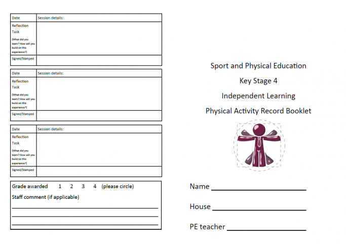 Student Physical Activity Log for Key Stage 4 PE