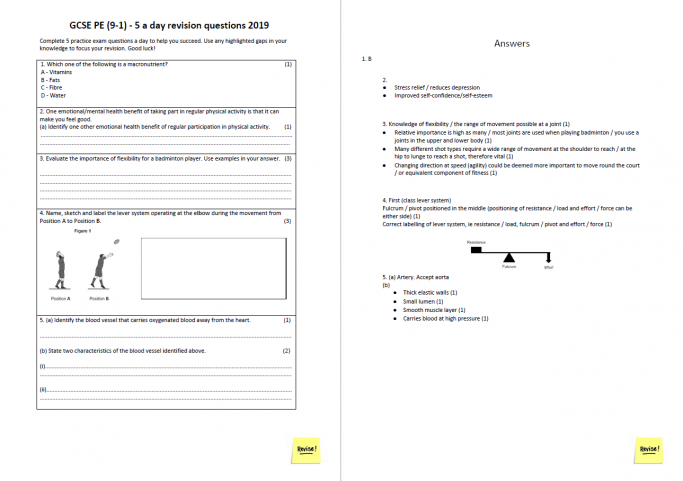 5 A Day Practice Exam Questions For Gcse Pe 9 1 Ocr Teachwire Teaching Resource