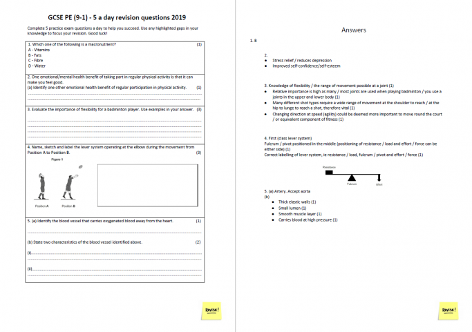 5-a-Day Practice Exam Questions for GCSE PE (9-1) – OCR