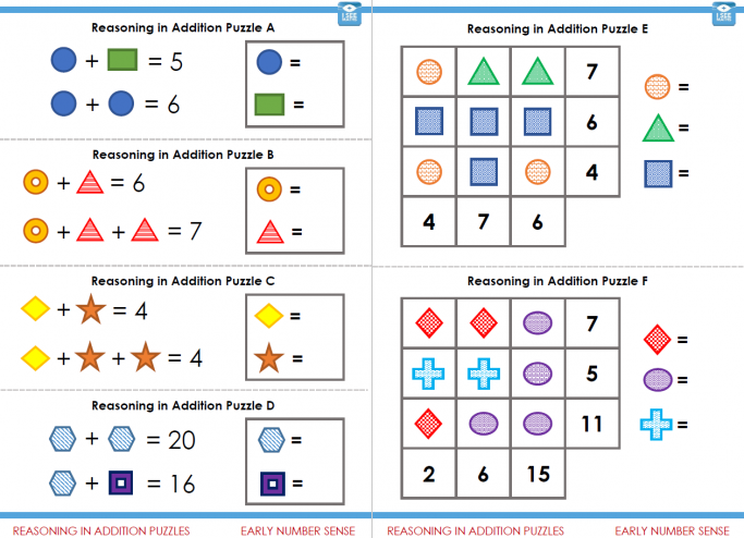 Reasoning in addition puzzles – Early number sense maths activity for Reception/KS1