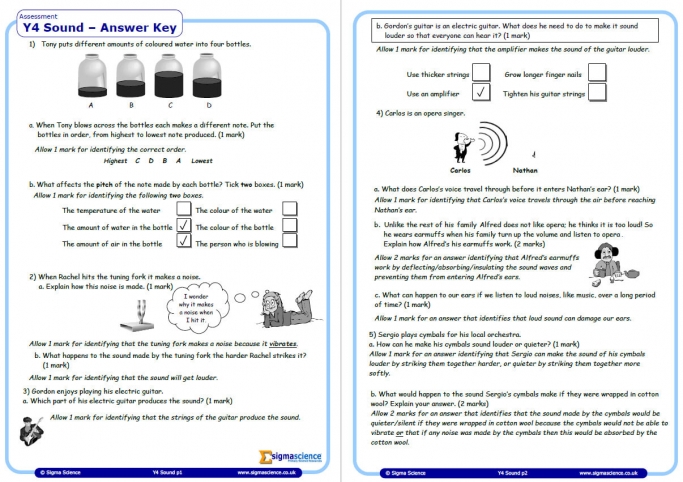 year 4 science assessment worksheet with answers sound teachwire teaching resource