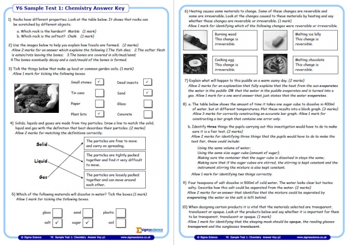 year 6 science assessment sample chemistry test with answers teachwire teaching resource