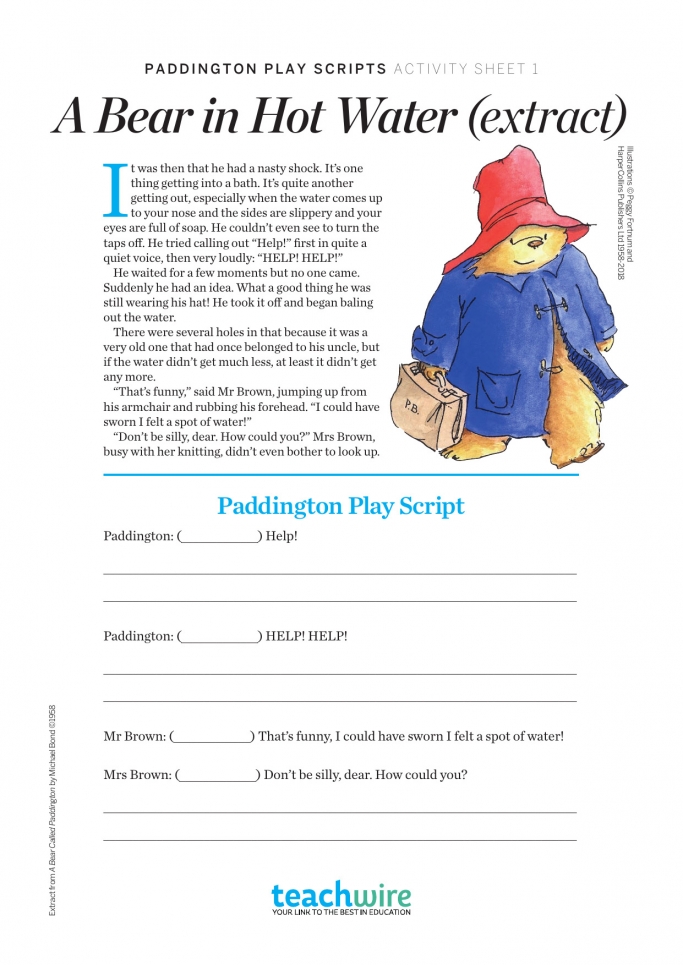 KS2 English Paddington Play Script Worksheets