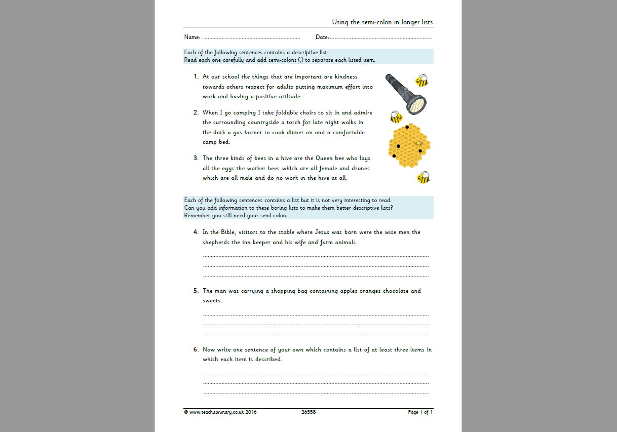 2222 of the best colons and semicolons KS22 worksheets and resources With Regard To Semicolon And Colon Worksheet