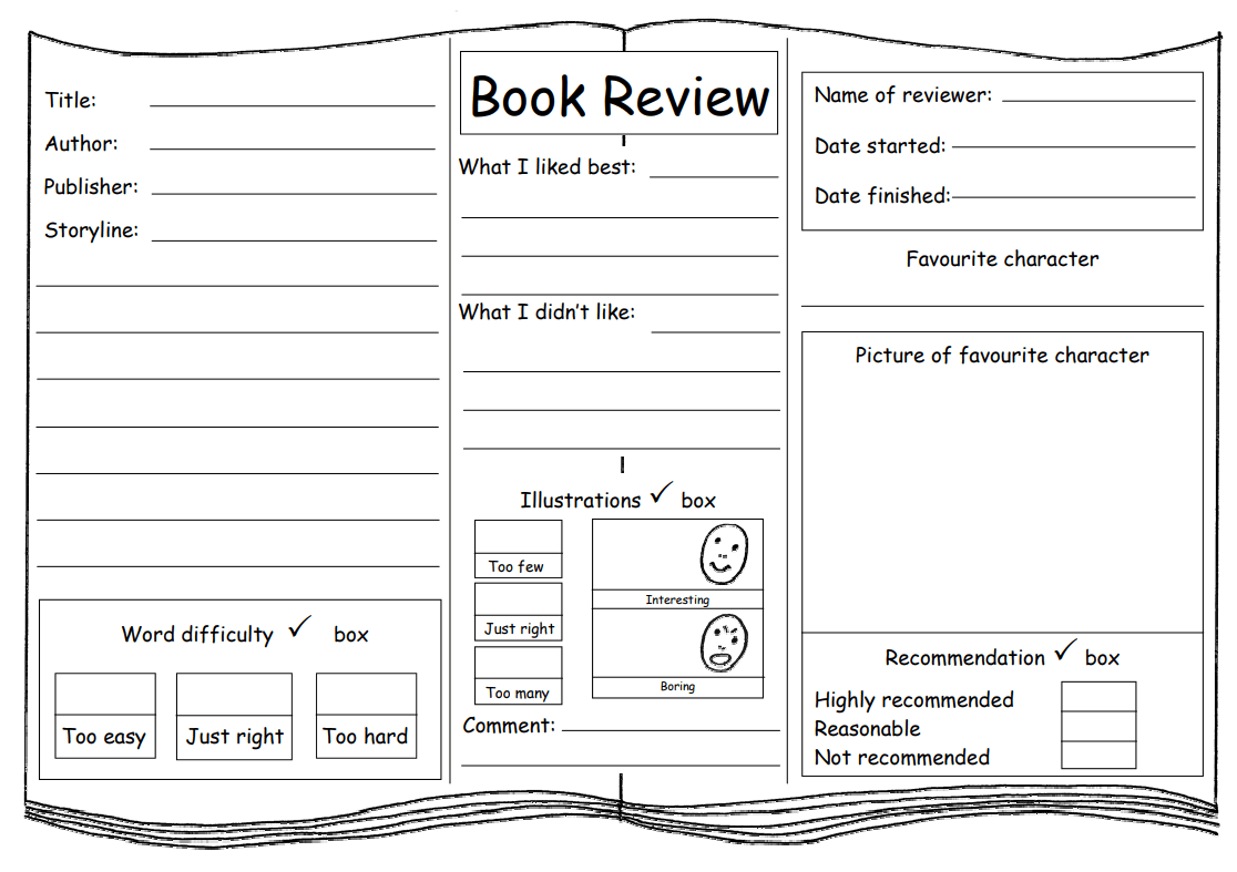 Book review template – 255 of the best resources for KS255 and KS25 English With One Page Book Report Template