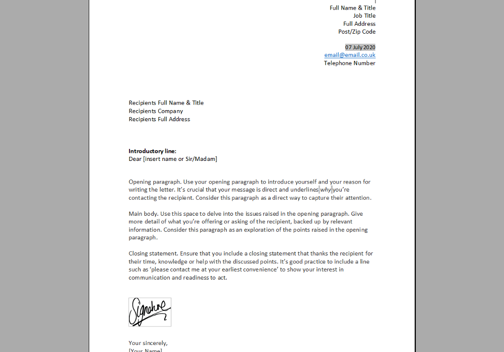 Business Letter Format Uk