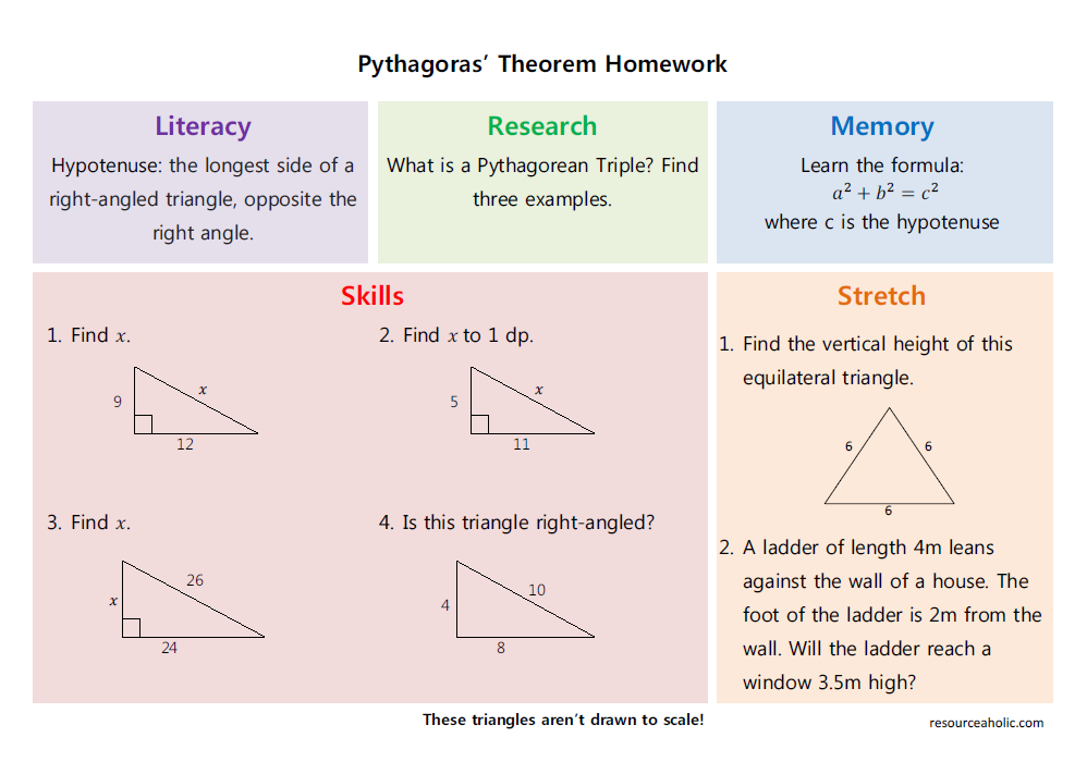 Pythagorean theorem triangles worksheet picture