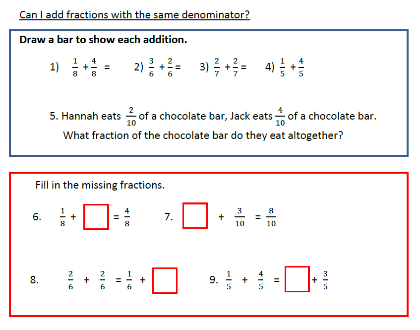 Adding Fractions With The Same Denominator For Ks3 Maths | Teachwire Teaching Resource