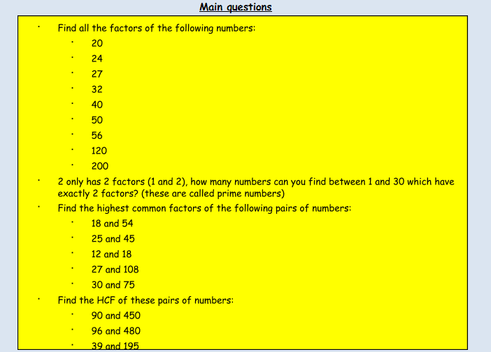 Ks3 Maths Factors And Hcf Worksheet Teachwire Teaching Resource