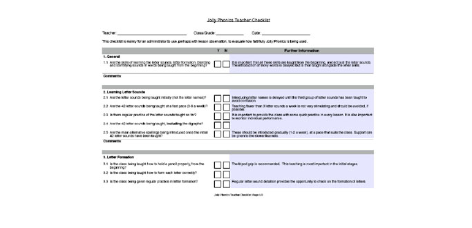 Jolly Phonics Teacher Checklist - English literacy resource for KS1/KS2 teachers