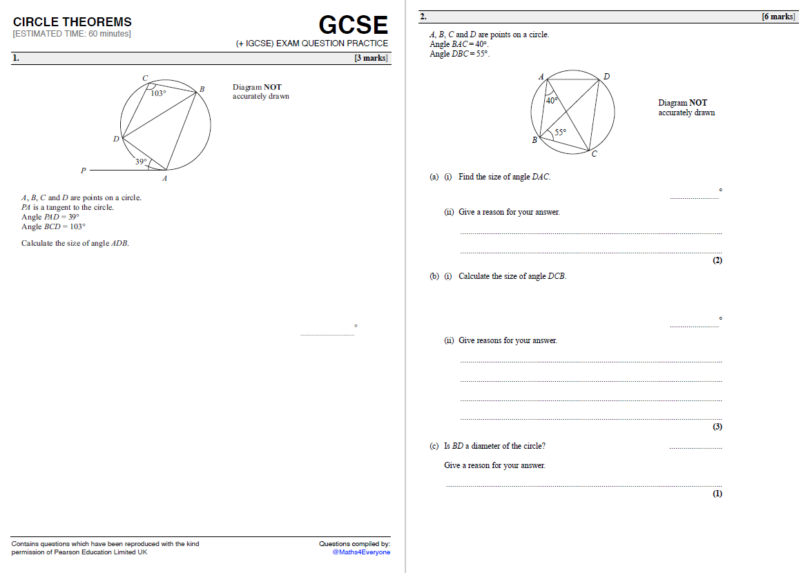 Circle Theorems Gcse 9 1 Exam Practice Questions For Ks4 Maths Teachwire Teaching Resource Circle Theorems Gcse 9 1 Exam Practice Questions For Ks4 Maths Teachwire Teaching Resource