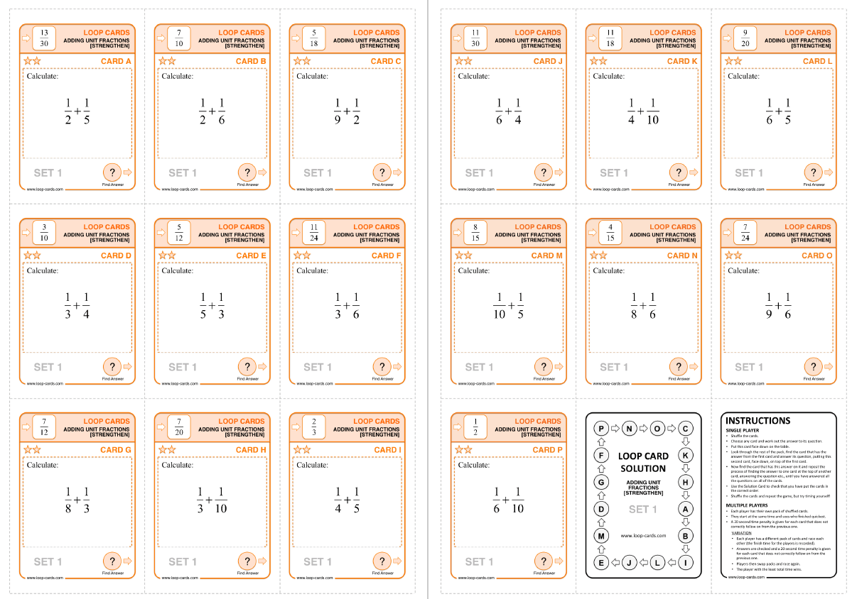 Adding Unit Fractions 2 Loop Cards For Ks2/3 Maths | Teachwire Teaching Resource