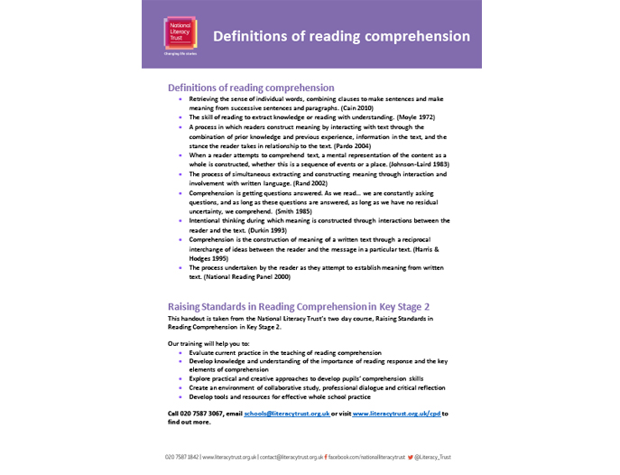 Different Definitions of Reading Comprehension – KS2 English Training Handout