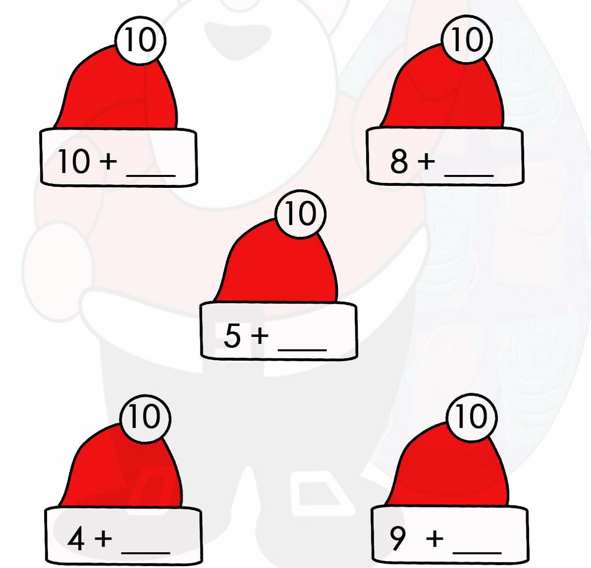 Christmas-themed Number Bonds And Addition To 22 Worksheet for In Number Bonds To 10 Worksheet