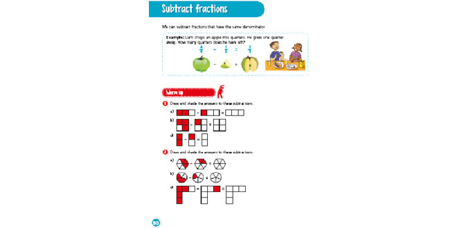 Y3 Fractions and Decimals: Subtract Fractions - Maths resource for KS2