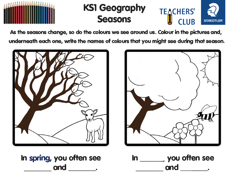 KS1 Geography Seasons Colouring and Literacy Worksheet | Teachwire