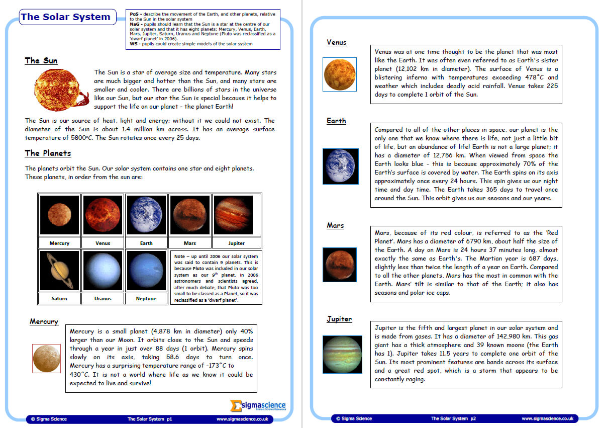 Introduction to Our Solar System – Physics Worksheet for Year 21 Inside Solar System Worksheet Pdf