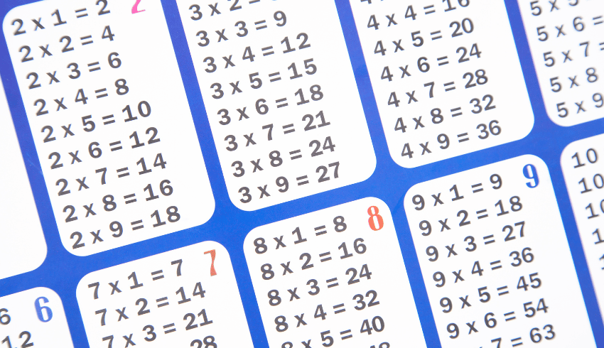 Times tables list, representing rote learning