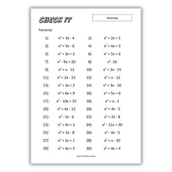 Factorising worksheet