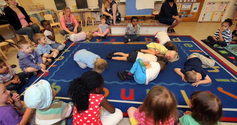 Helicopter Stories being acted out in a classroom