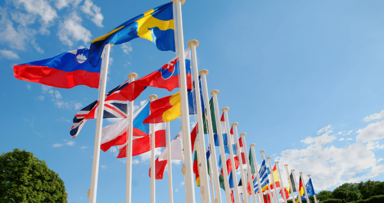 Different nations' flags, representing European Day of Languages