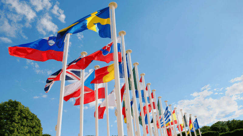 Different nations' flags, representing European Day of Languages