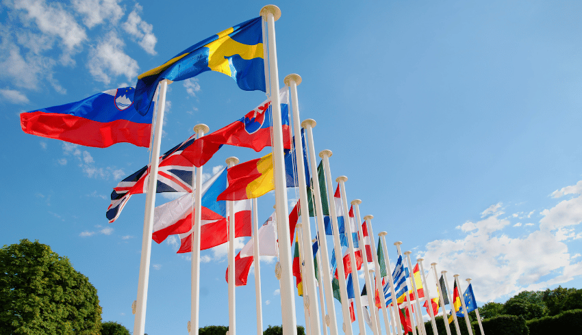 Different nations' flags, representing European Day of Languages