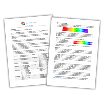 Gender identity and sexual identity resource sheet