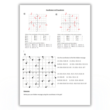 4 quadrants coordinates worksheet