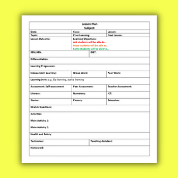 Editable lesson plan template