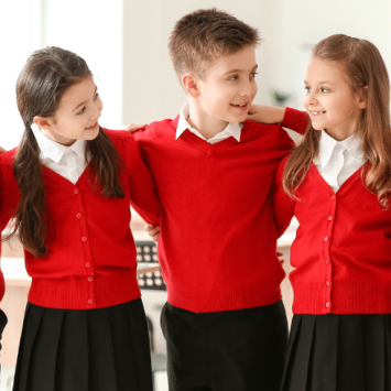 Schoolchildren in uniform doing icebreaker games