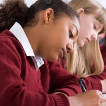 Schoolchildren working on expanded noun phrases