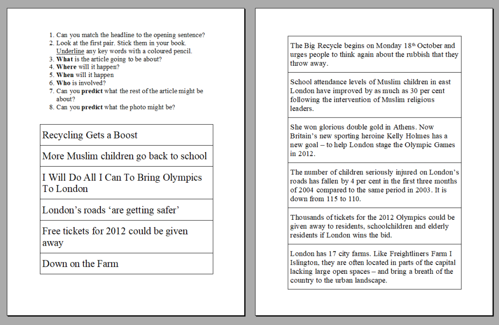 newspaper homework ks2