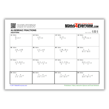 Algebraic fractions GCSE worksheet