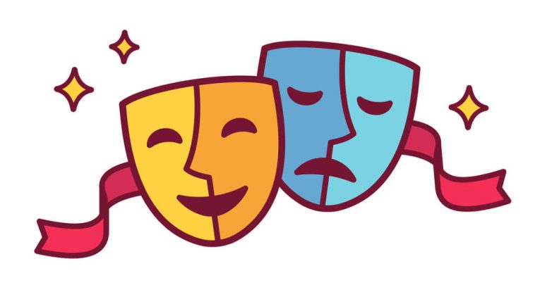 Happy and sad masks representing drama games