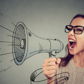 Teacher shouting through illustration of megaphone
