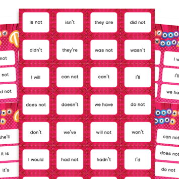 apostrophes for contraction bingo game